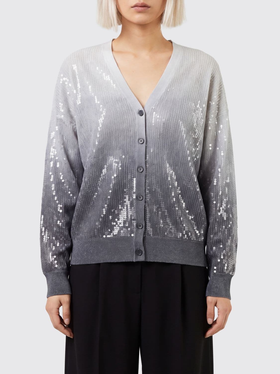 Liu Jo Relaxed Fit V-Neck Cardigan with Sequin Embroidery