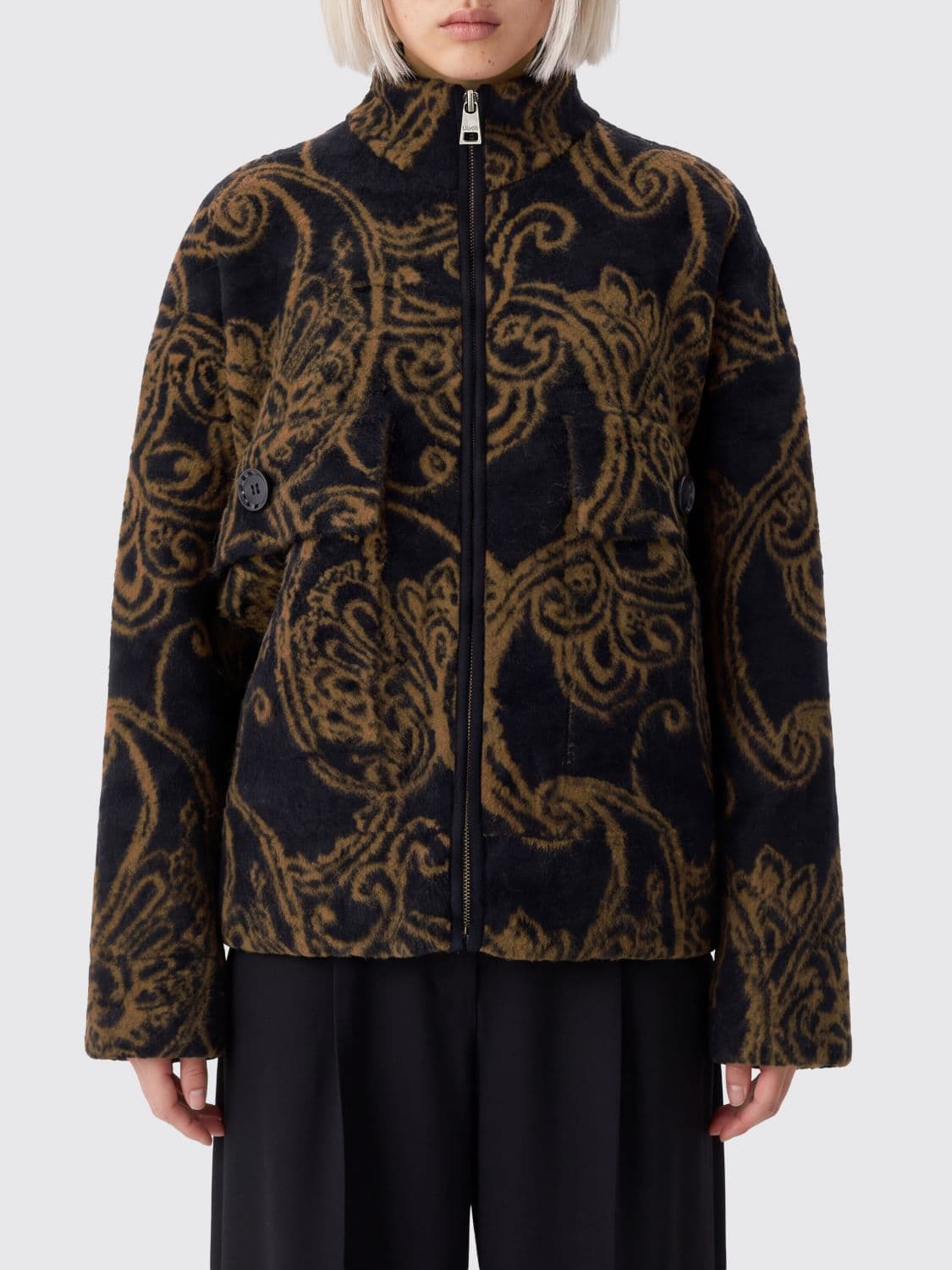 Liu Jo Paisley Print Wool Blend Bomber Jacket with Relaxed Fit