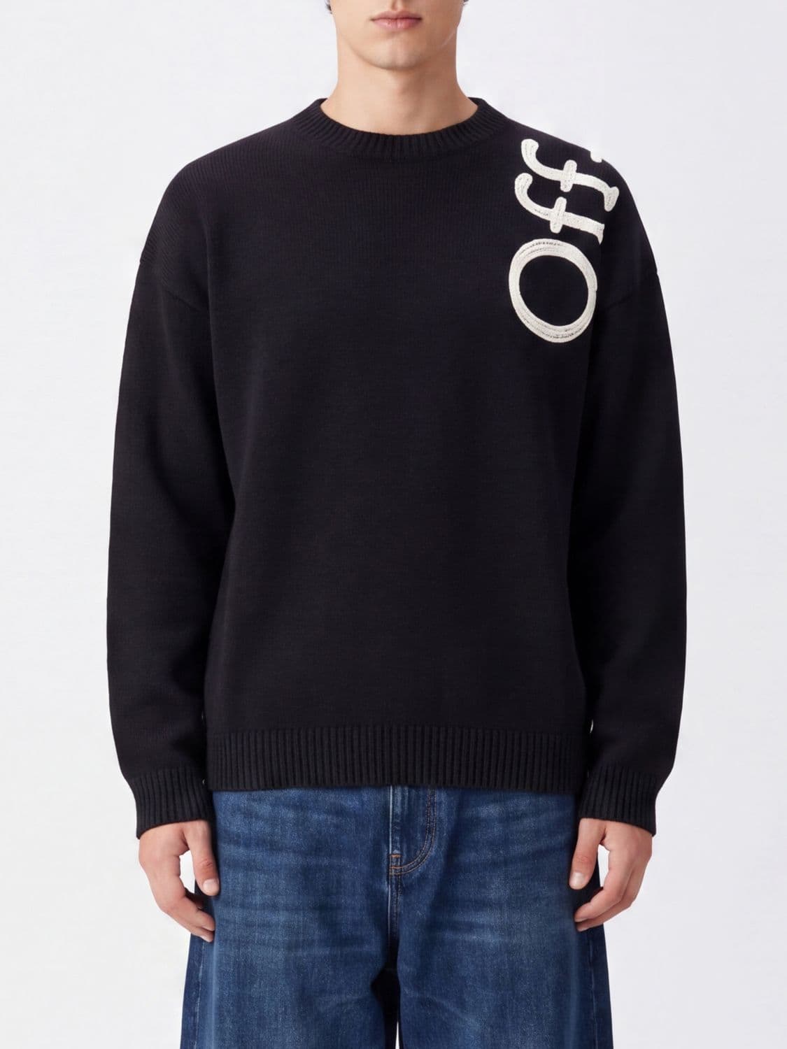 Off-White All-Over Jacquard Logo Wool Blend Crewneck Jumper