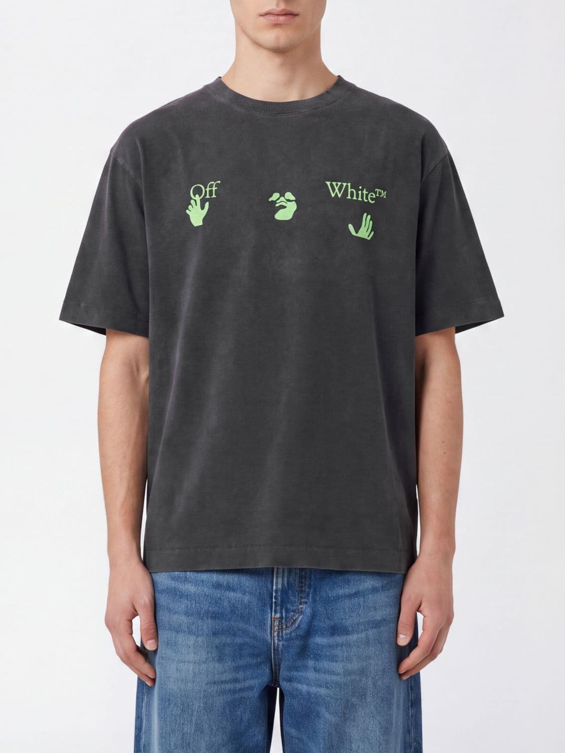 Off-White Cotton T-shirt with Back Arrow Logo Print