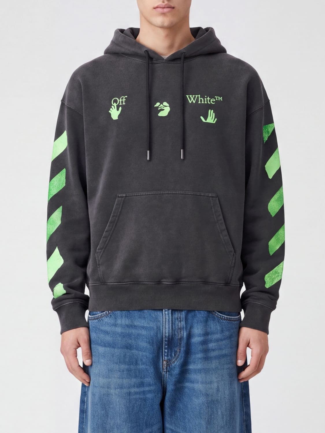 Off-White Relaxed Fit Cotton Hoodie with Arrow Print