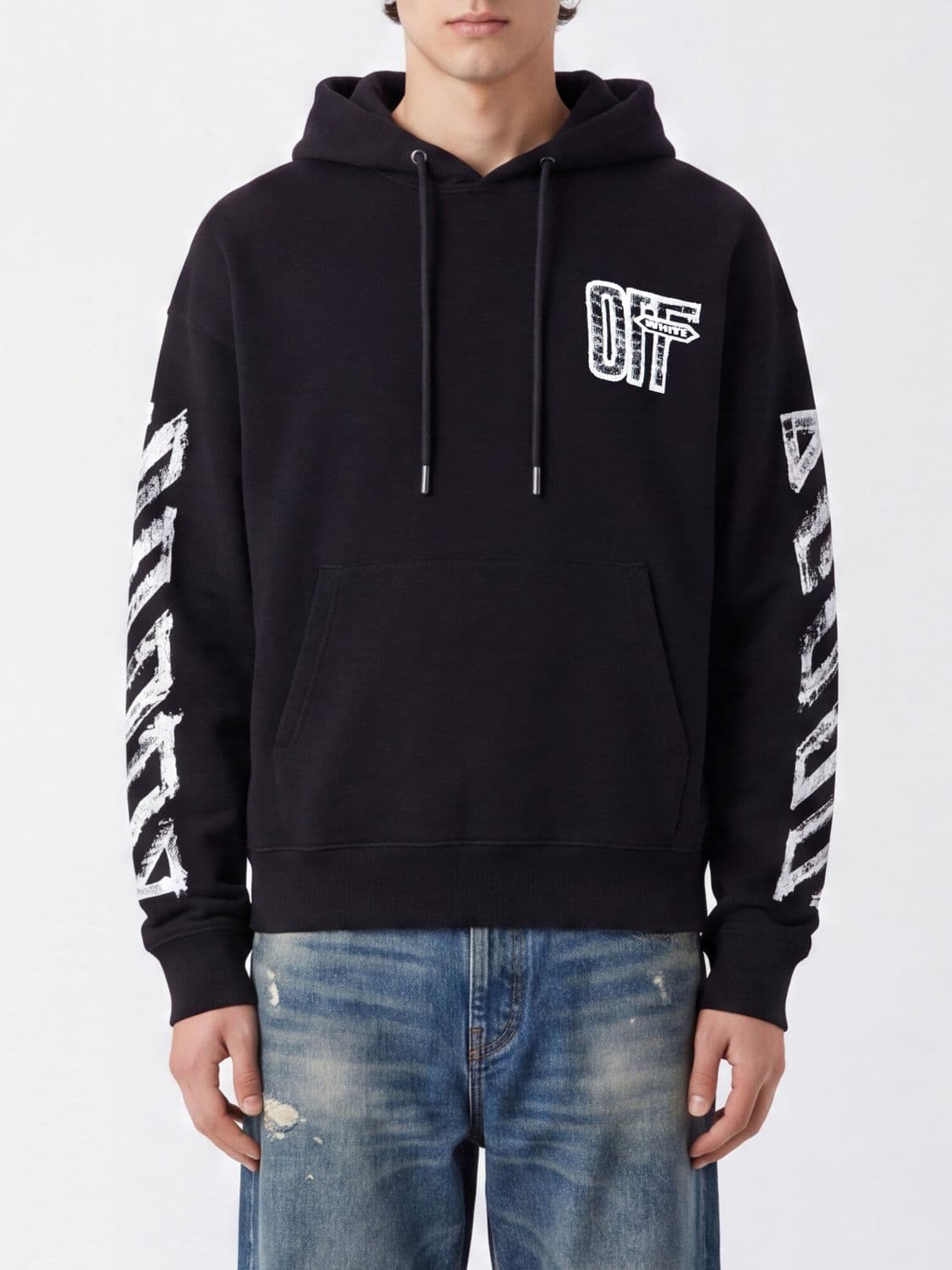 Off-White Relaxed Fit Cotton Hoodie with Monogram Arrow Print
