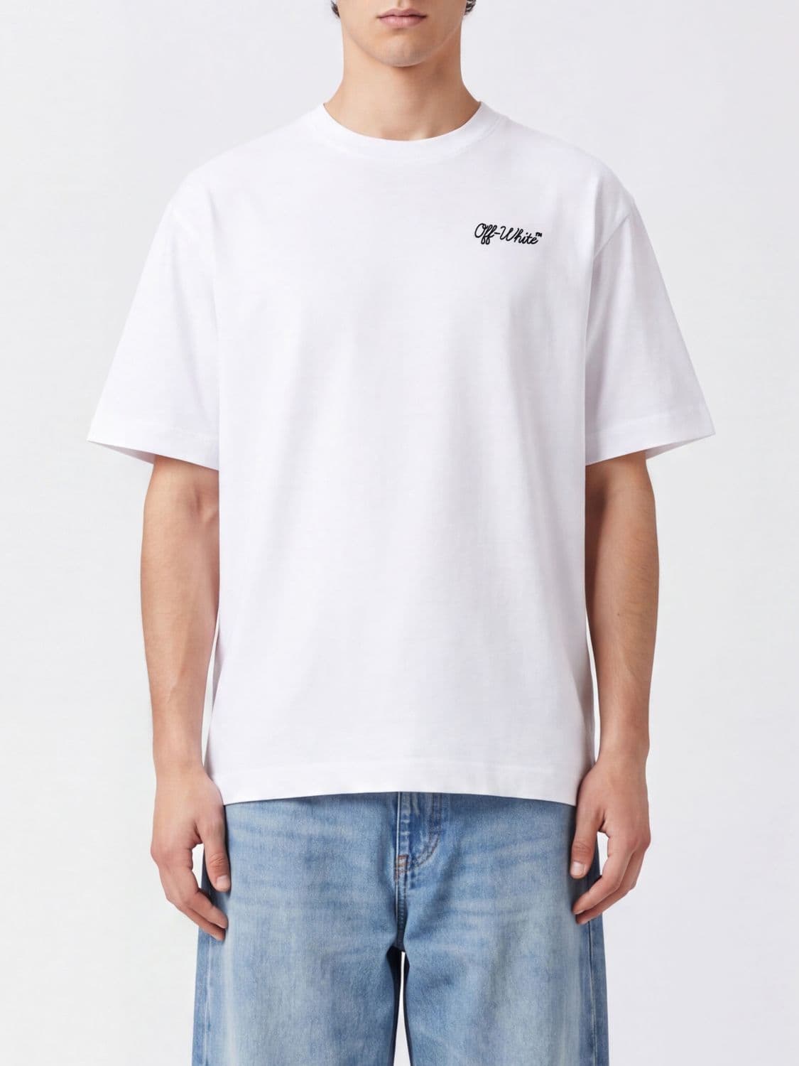 Off-White Short-Sleeve Cotton T-Shirt with Arrow Logo Print