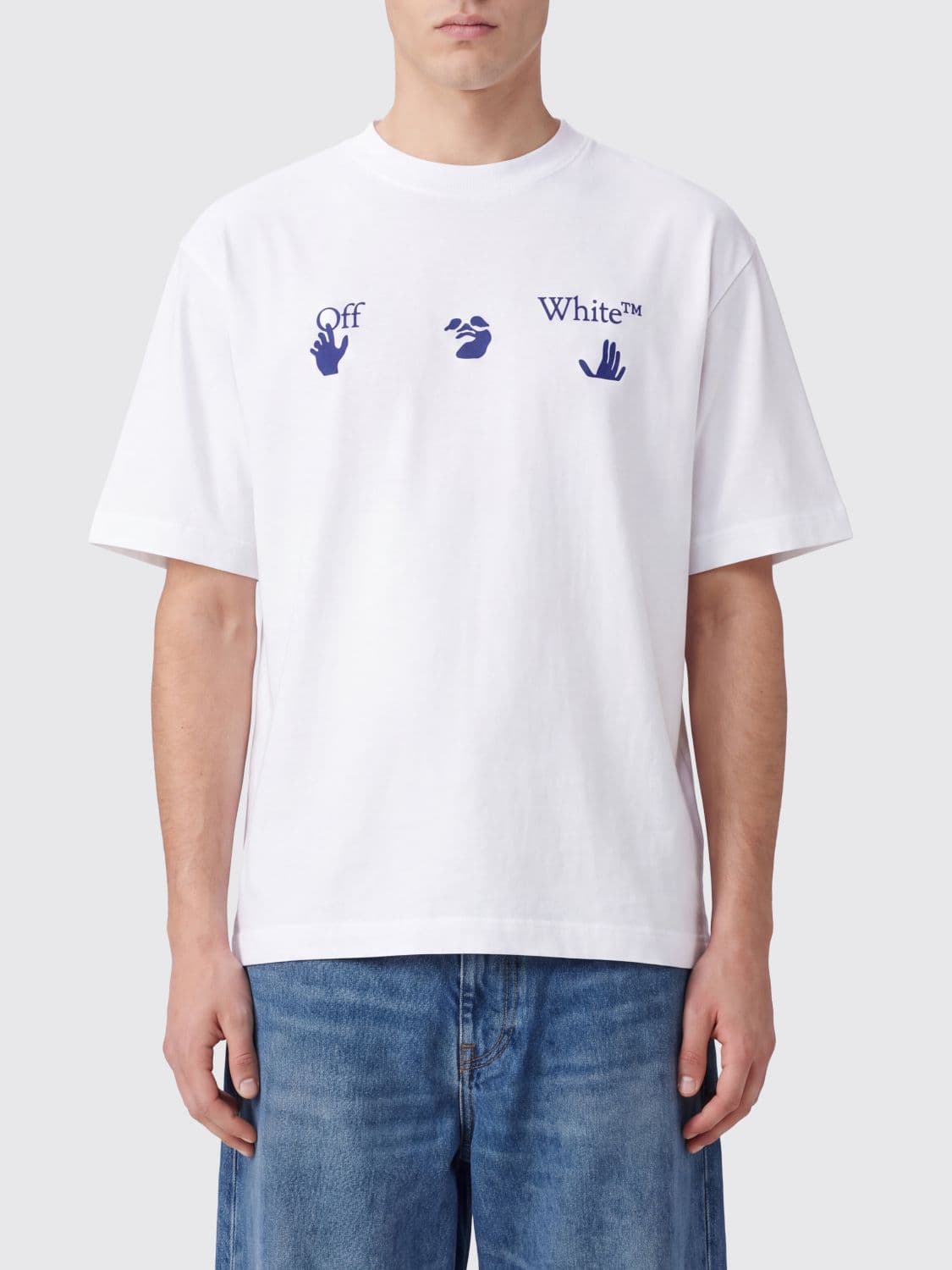 Off-White Cotton T-Shirt with Graphic Print and Rear Arrow Logo
