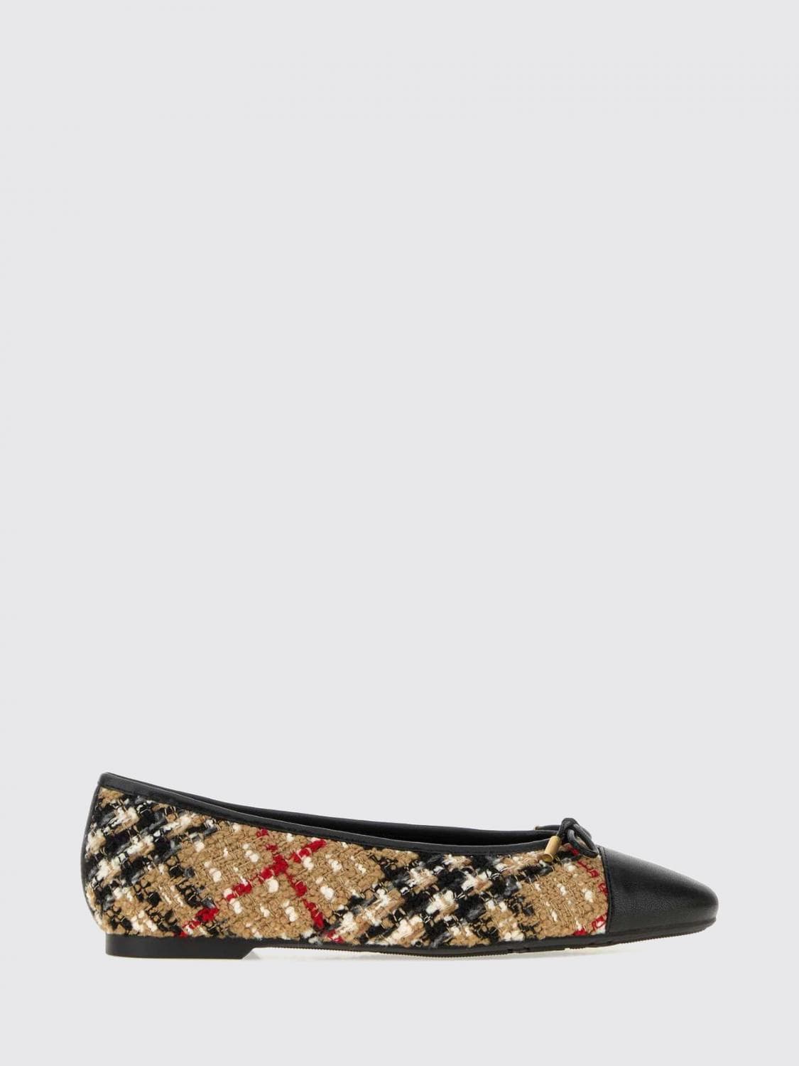 Burberry Round-Toe Vintage Check Tweed Ballet Flats with Bow Detail