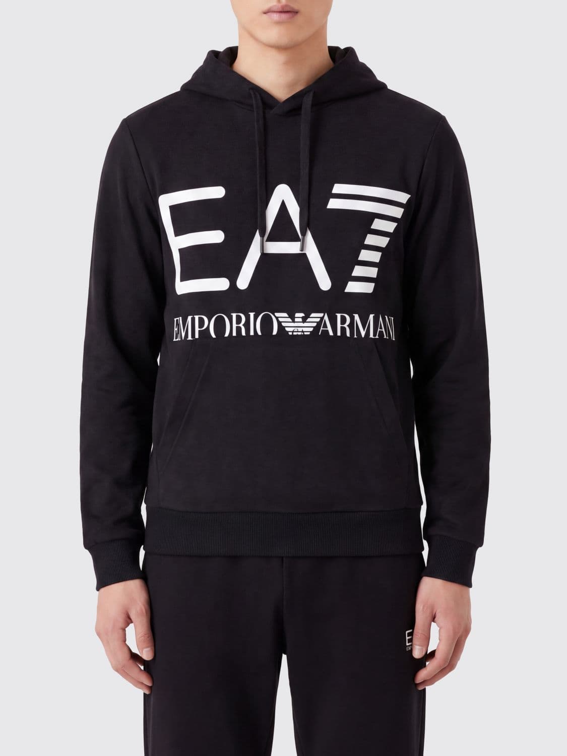Ea7 Slim Fit Contrast Logo Cotton Hoodie