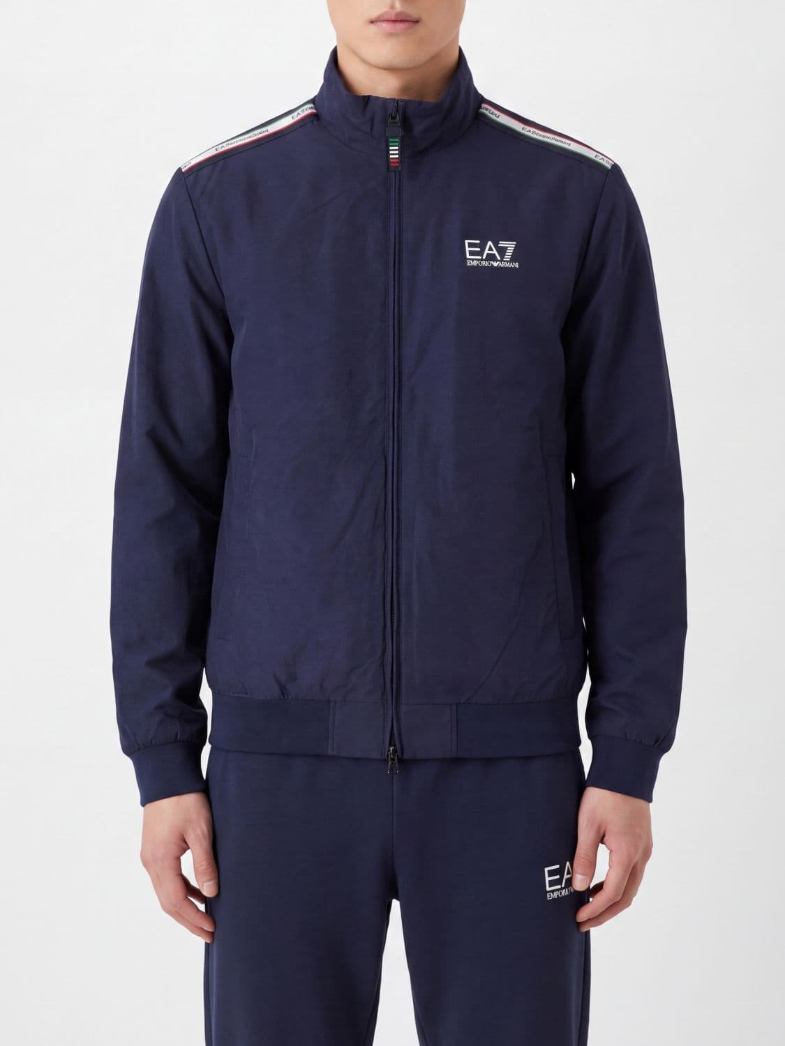 Ea7 High Neck Technical Fabric Zip-Up Sweatshirt with Side Bands