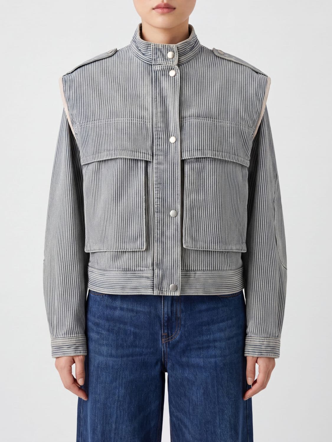 Isabel Marant Etoile Edany Striped High-Neck Denim Jacket