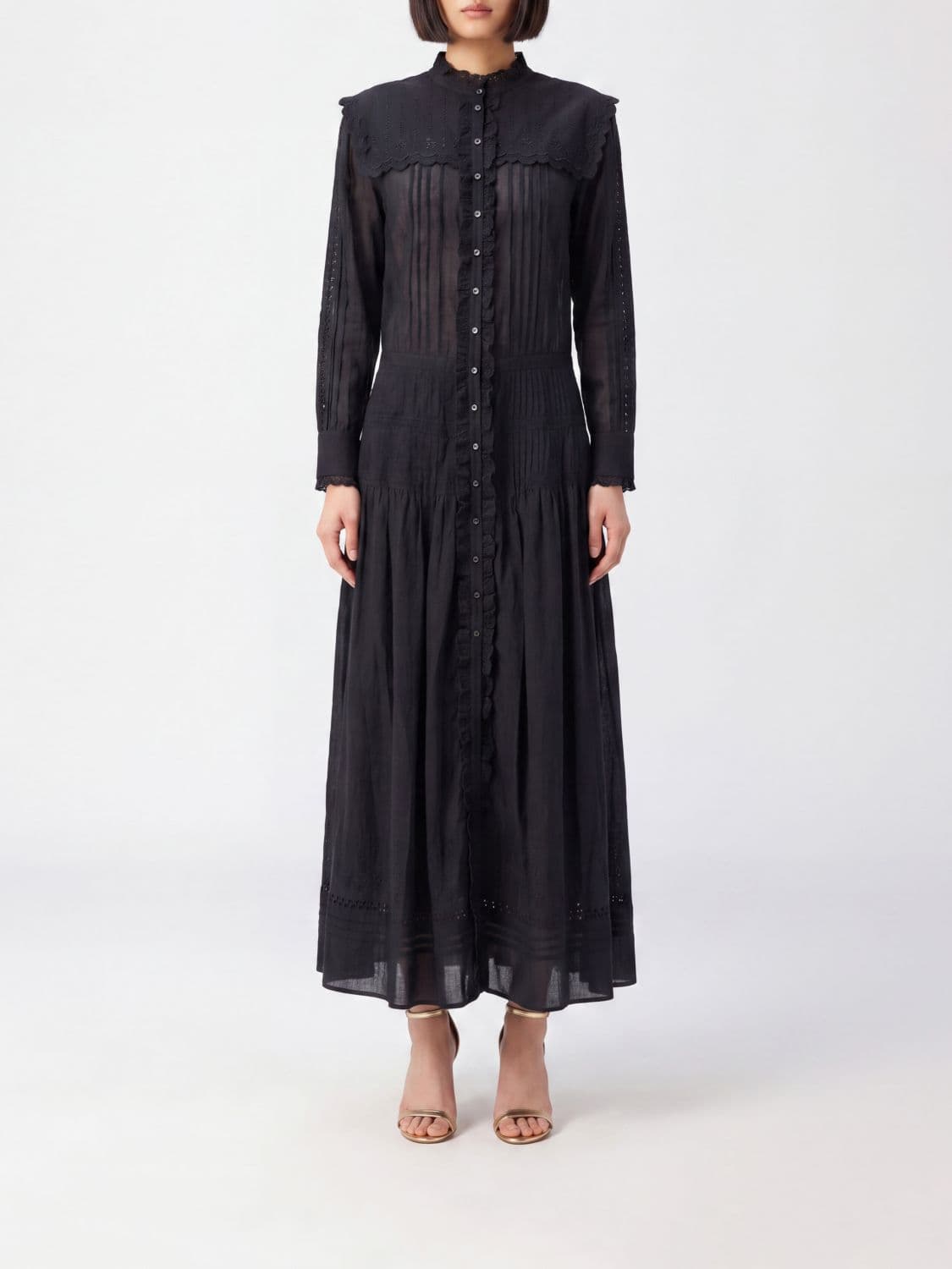 Isabel Marant Etoile Ruffled Collar Cotton Midi Shirtdress