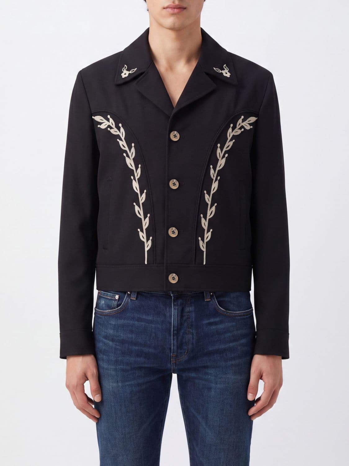 Amiri Embroidered Lightweight Jacket in Viscose Blend with Lapel Collar