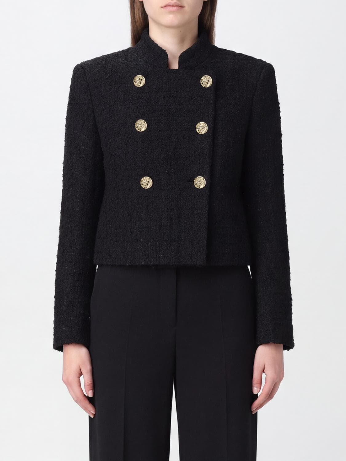 Balmain Double-Breasted Cropped Tweed Blazer with Classic Lapels