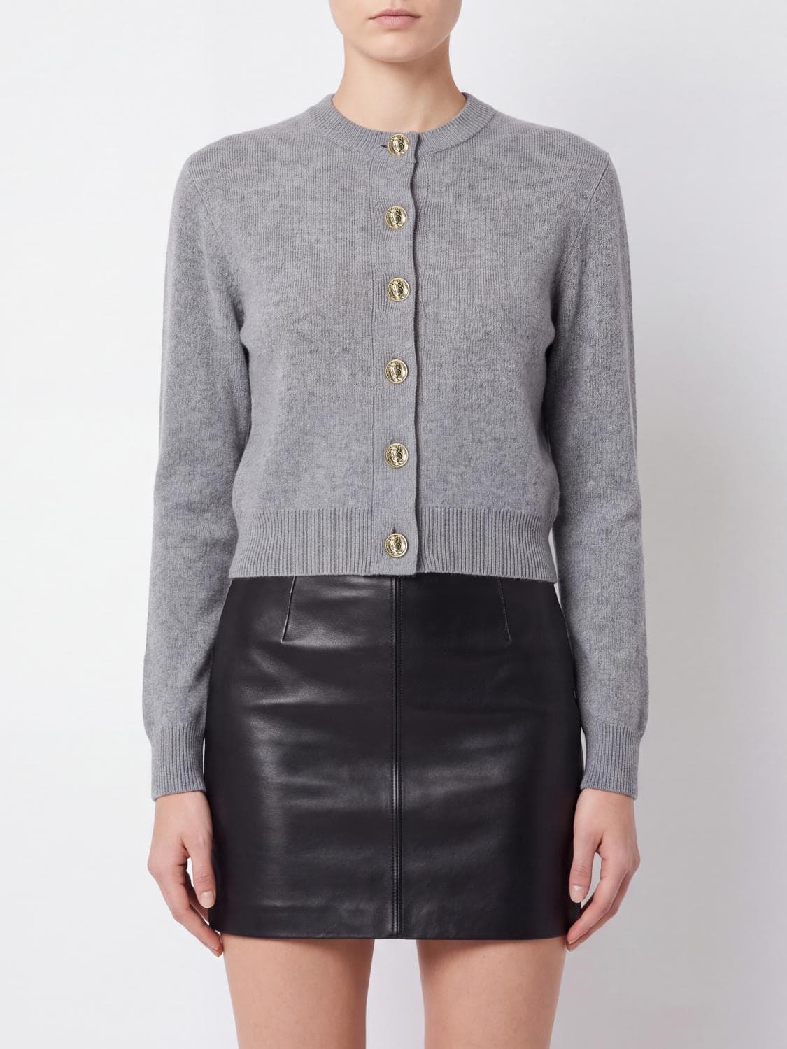 Balmain Crewneck Cardigan in Mohair and Cashmere Blend with Buttons