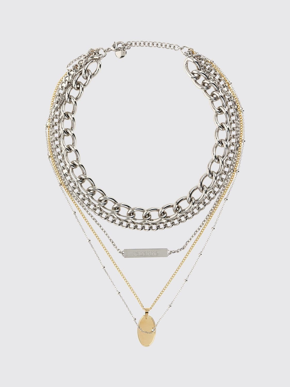 Rabanne Adjustable Multi-Strand Necklace in Silver-Tone Brass with Charms