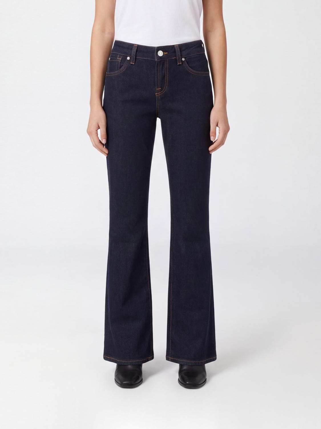 7 For All Mankind High-Waisted Straight Leg Jeans in Cotton Denim