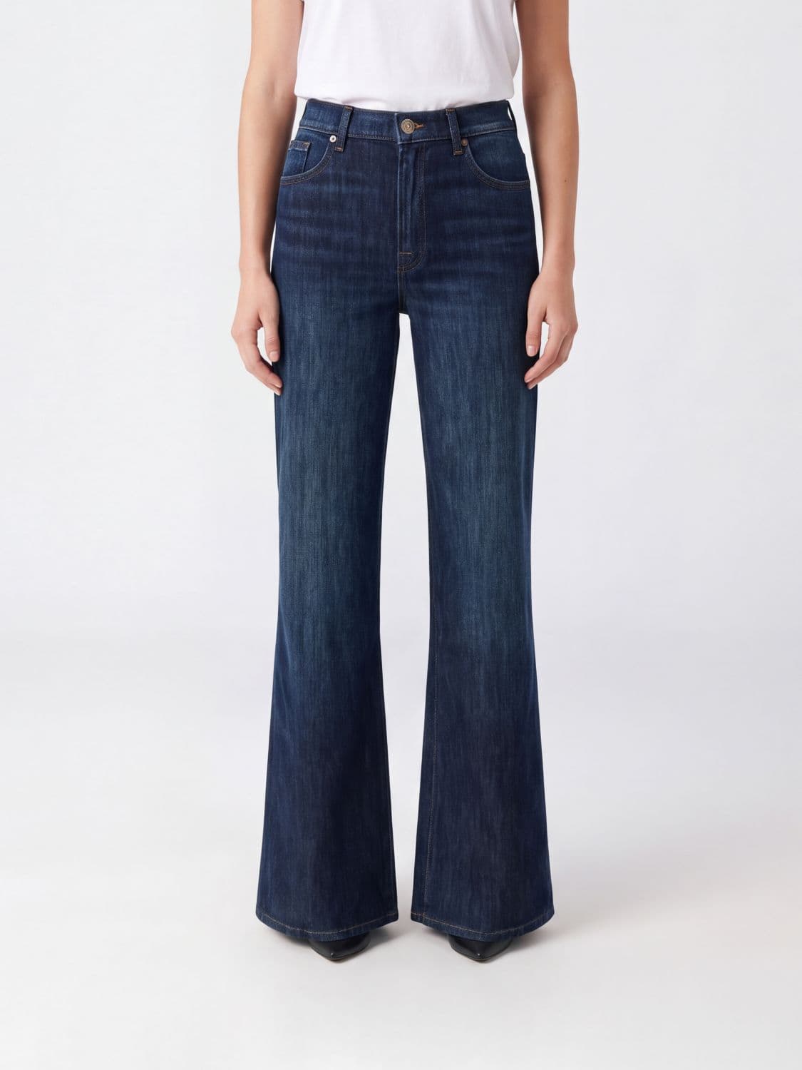 7 For All Mankind Stovepipe High-Waisted Straight Jeans in Stretch Denim