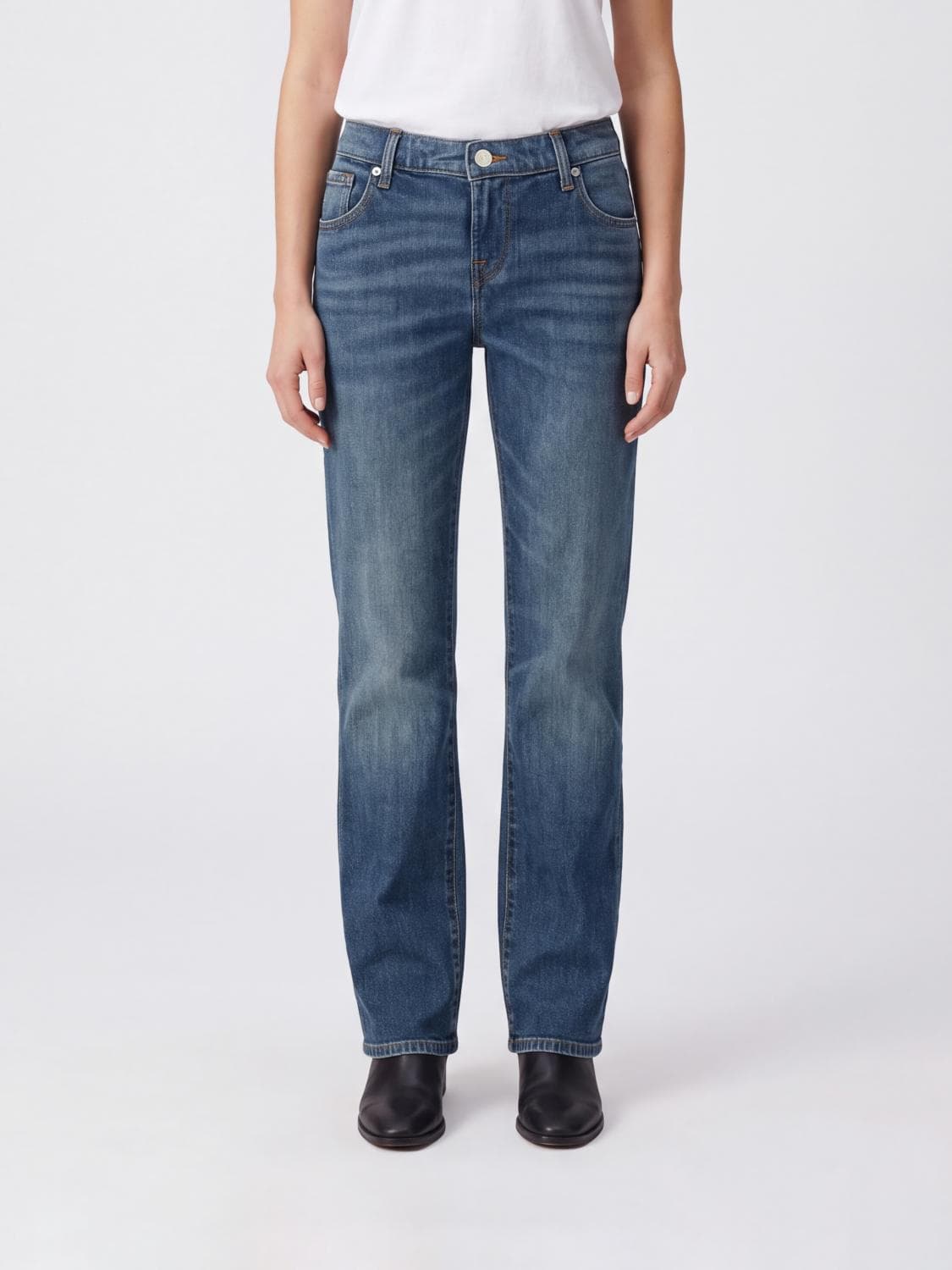 7 For All Mankind High-Waisted Straight Leg Jeans in Stretch Denim
