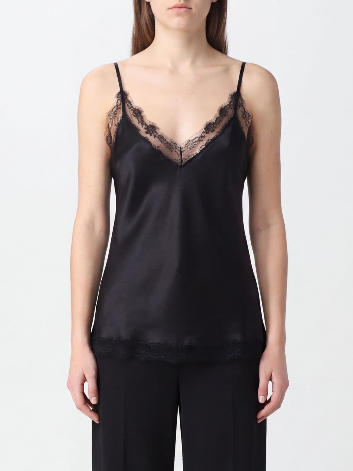 Ermanno Scervino V-Neck Silk Top with Lace Inserts
