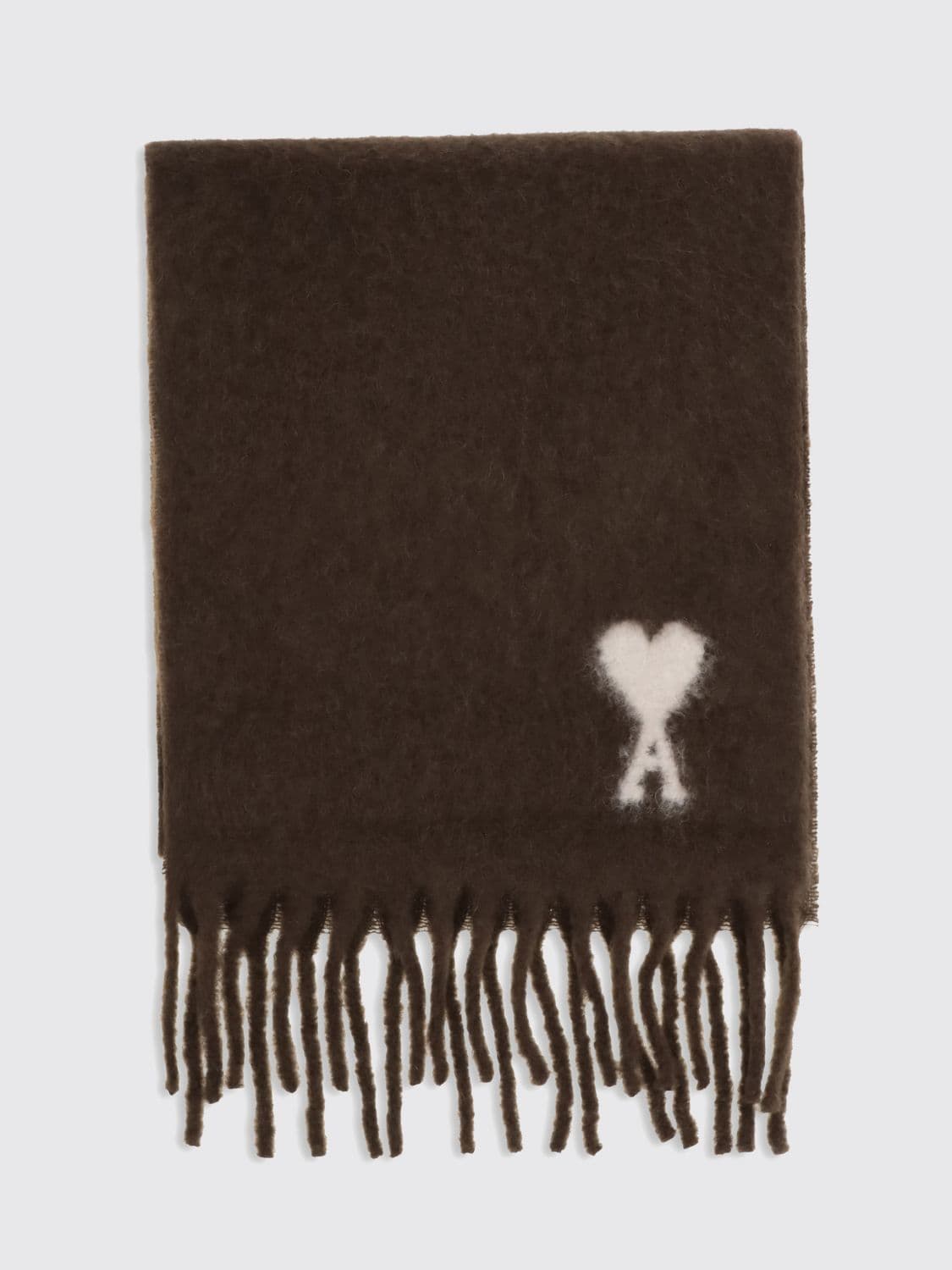 Ami Paris Alpaca Wool Scarf with Printed Logo and Fringed Edges