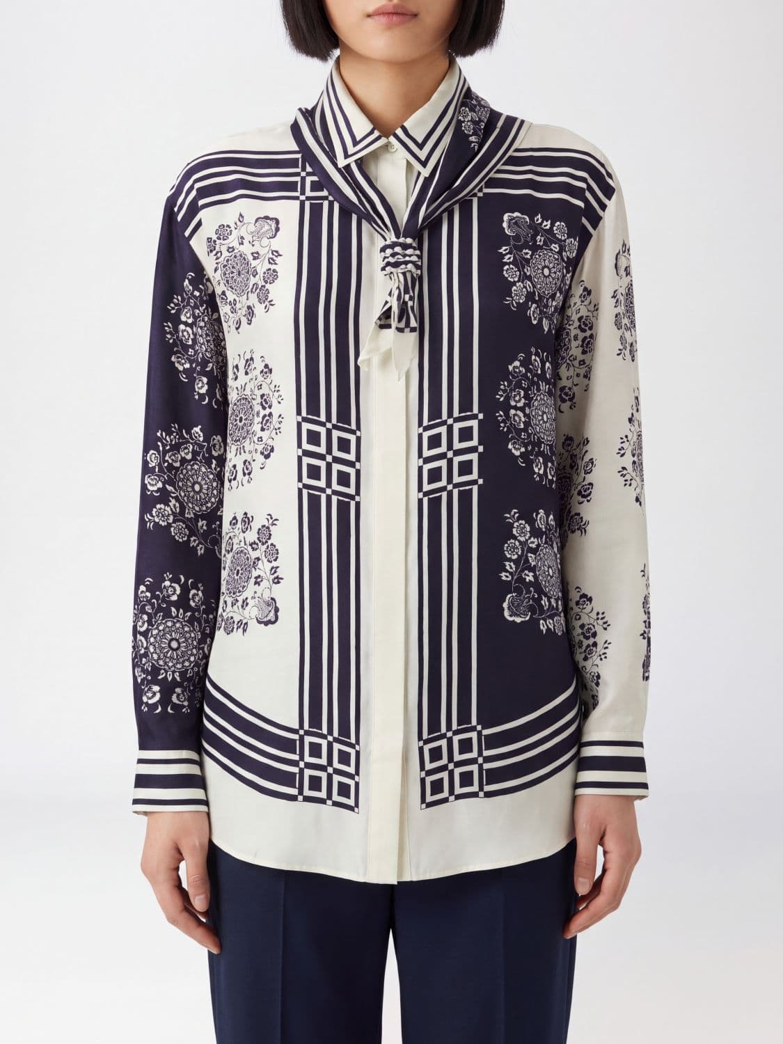 Alemais Banderra Floral Print Pure Silk Shirt with Scarf Neck