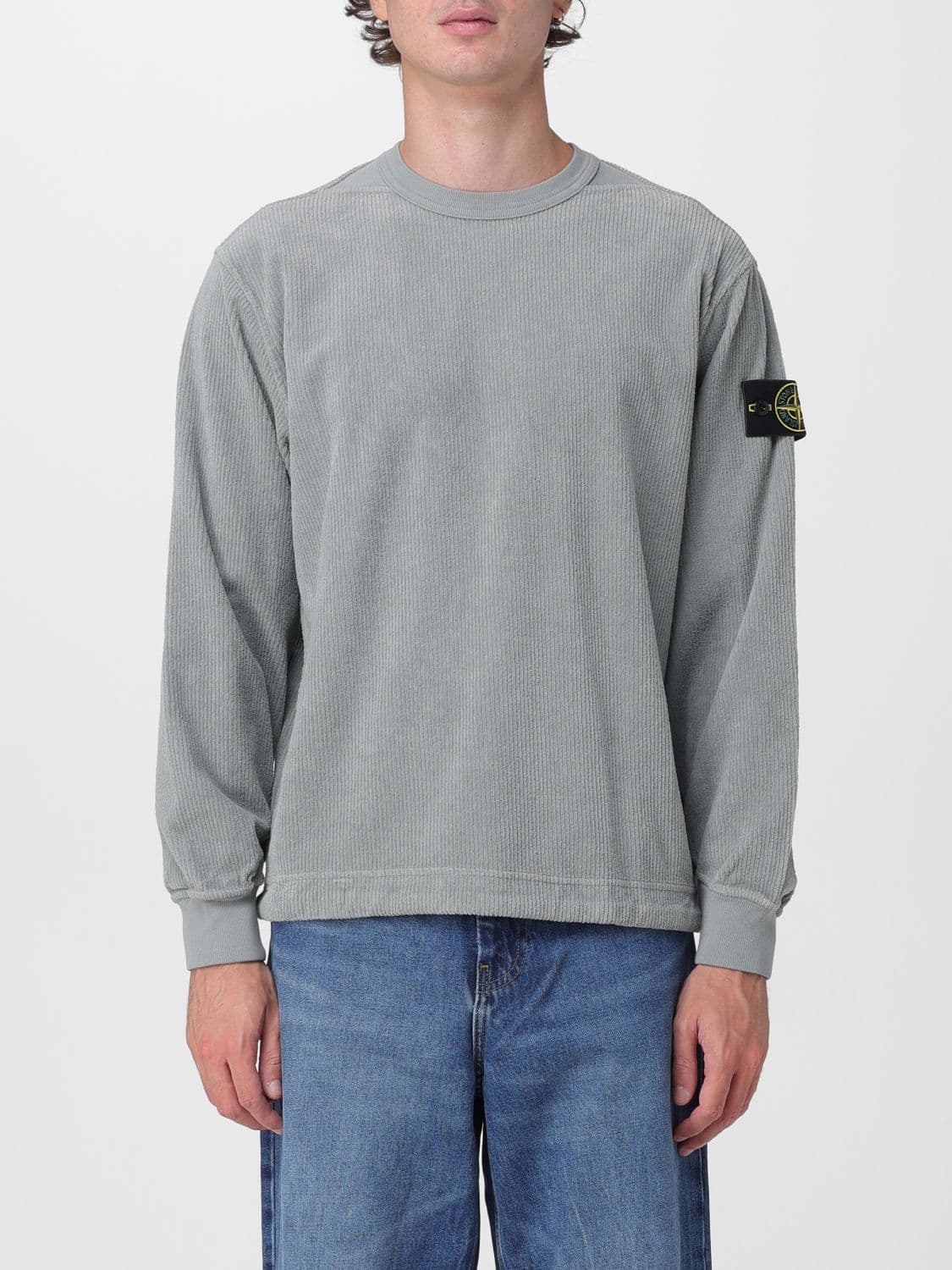 Stone Island Velvet Crewneck Sweatshirt with Compass Logo Patch