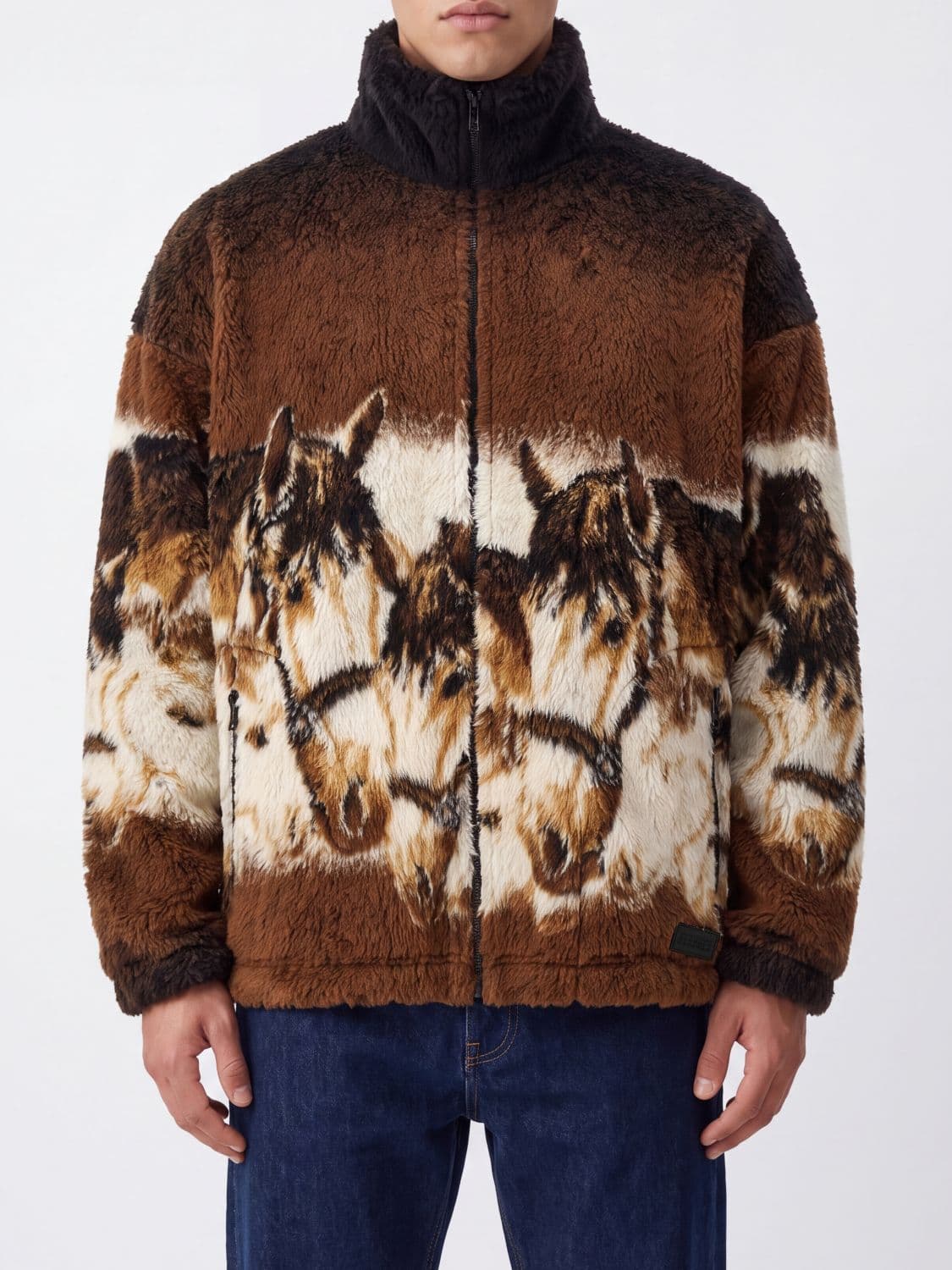 Mm6 Maison Margiela High-Neck Faux Shearling Cardigan with Zip Closure