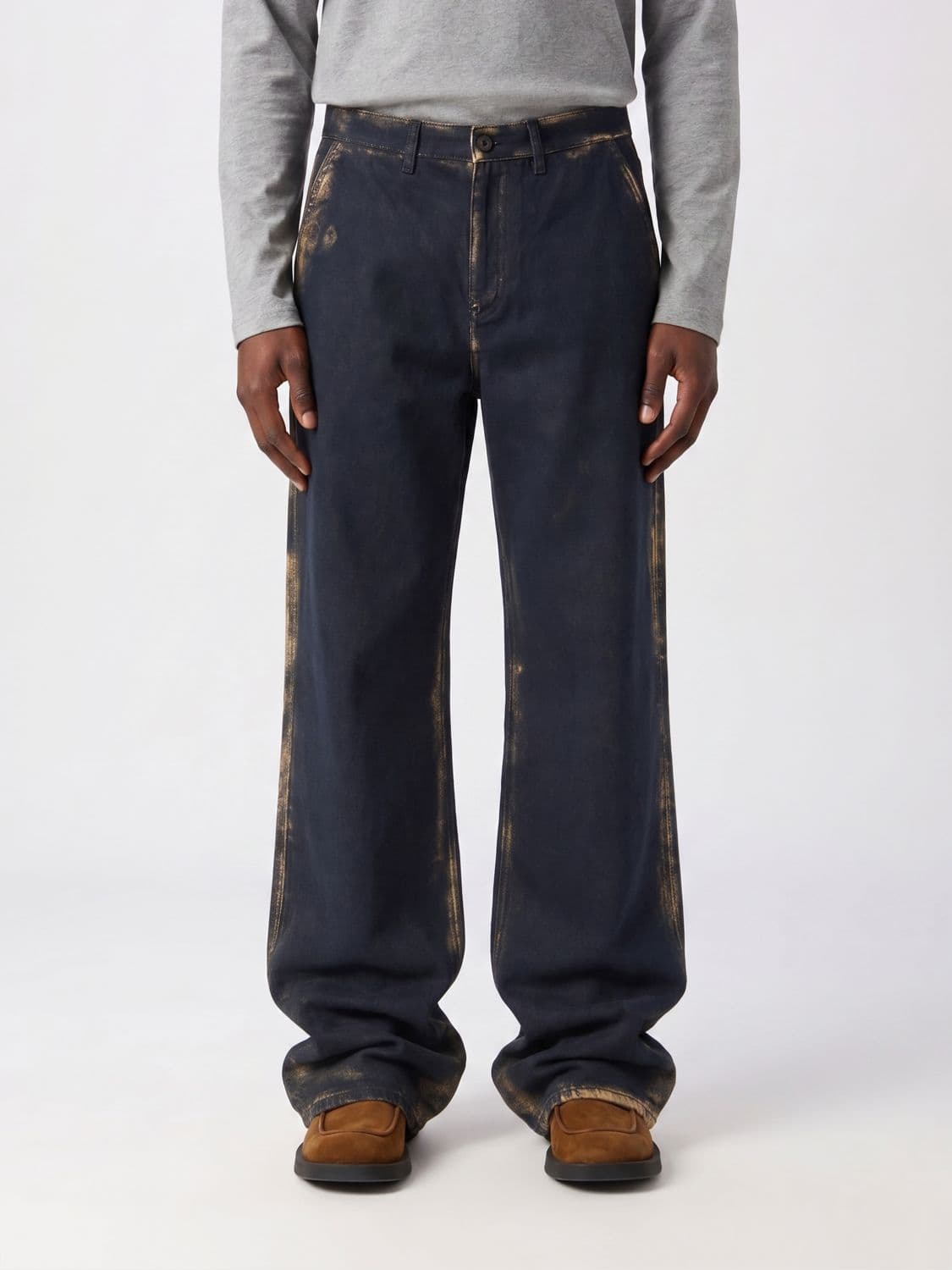 Camper Wide Leg Jeans in Black Cotton Denim with Worn Effect