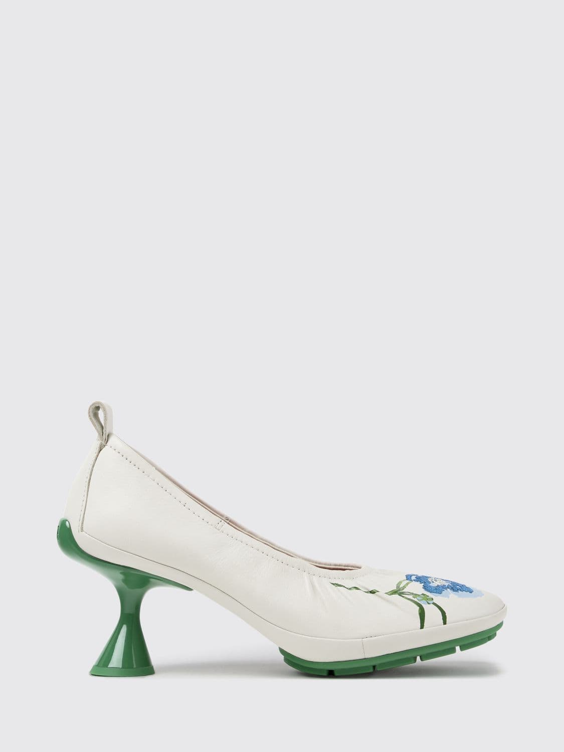 Camper Twins Floral-Pattern Leather Court Shoes with Spool Heel
