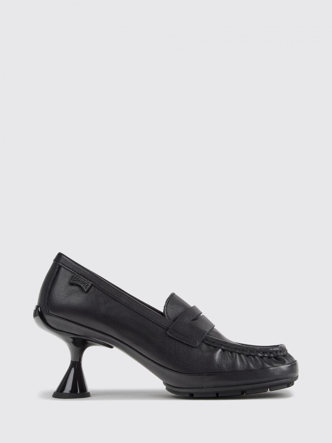 Camper Right Left Loafers in Smooth Leather with a Medium Spool Heel