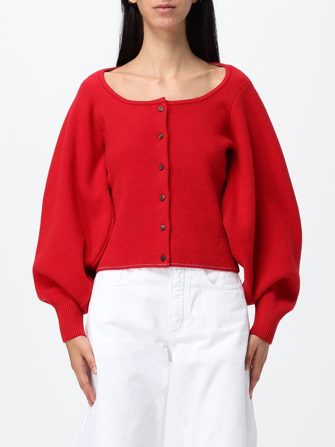 Jacquemus Slim Fit Wool and Cashmere Cardigan with Puff Sleeves