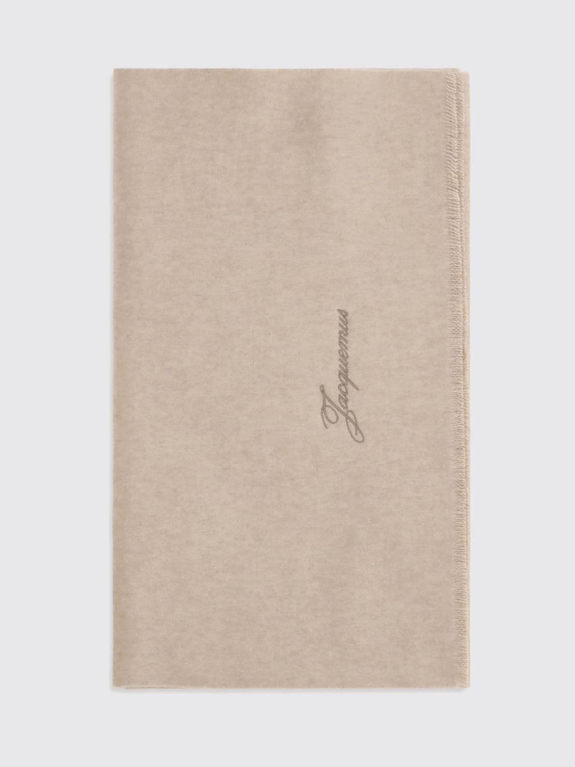 Jacquemus Wool and Cashmere Scarf with Embroidered Logo and Fringed Edges