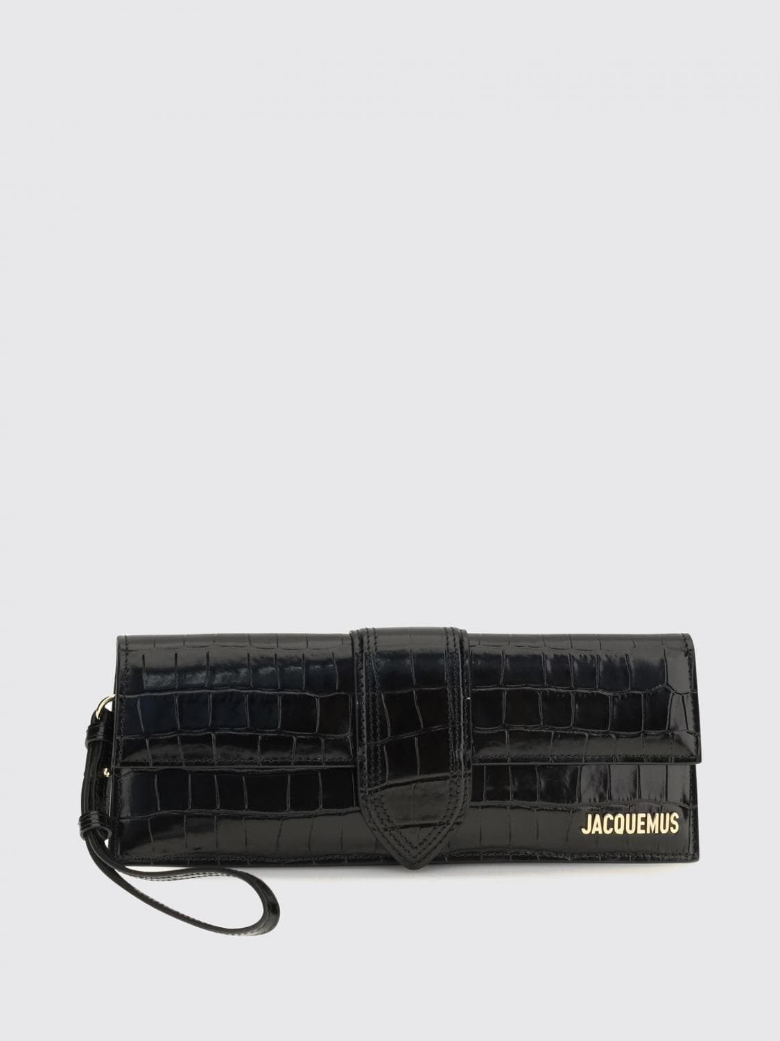 Jacquemus Bambino Crocodile-Effect Leather Clutch with Metallic Logo