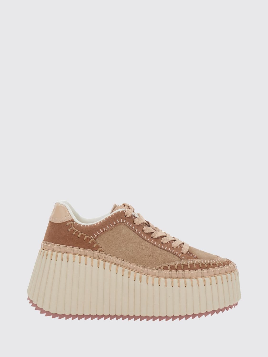 Chloé Nama Platform Sneakers in Leather and Suede with Embroidered Details