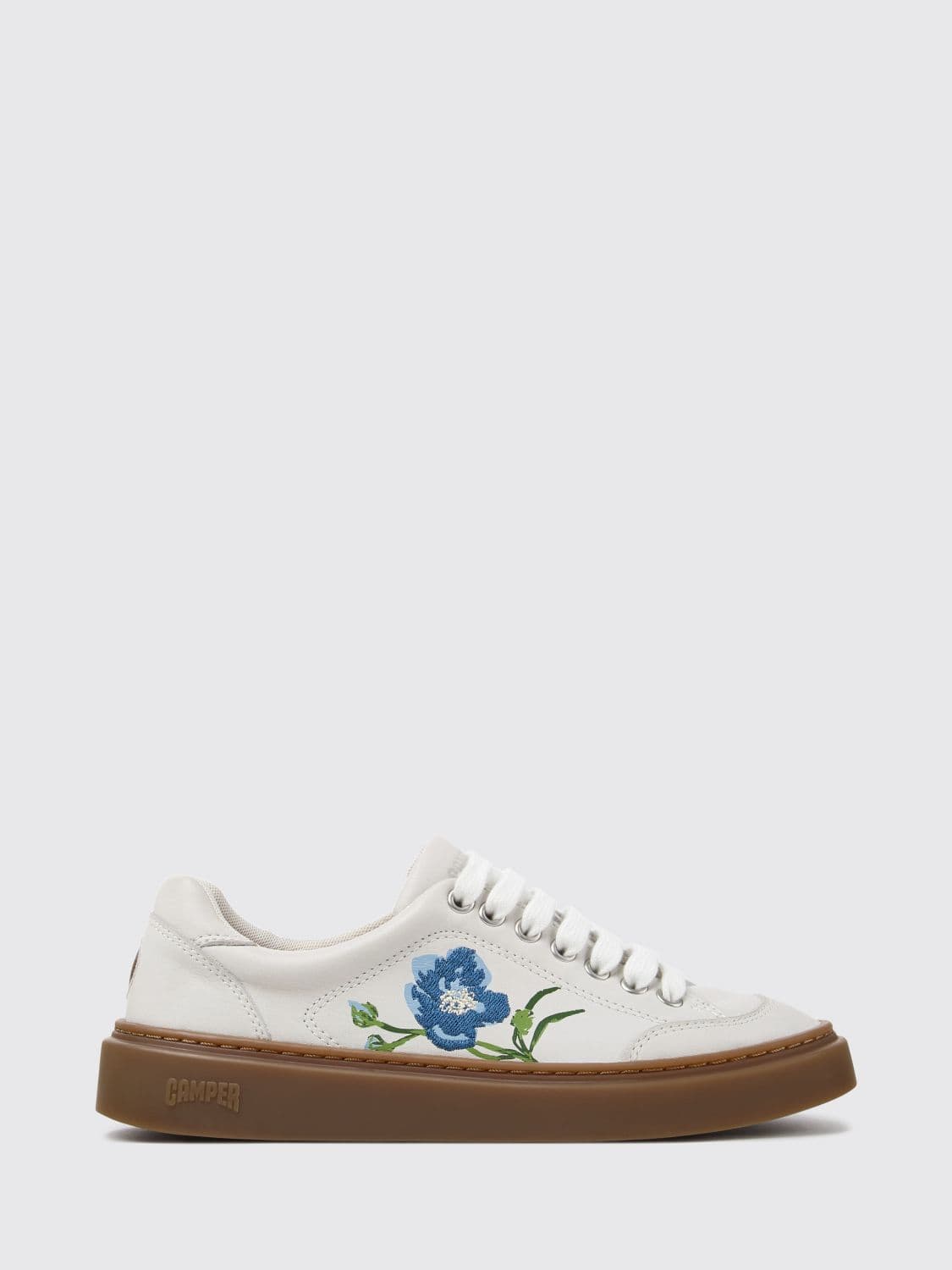 Camper Twins Calfskin Leather Trainers with Floral Embroidery and Rubber Sole
