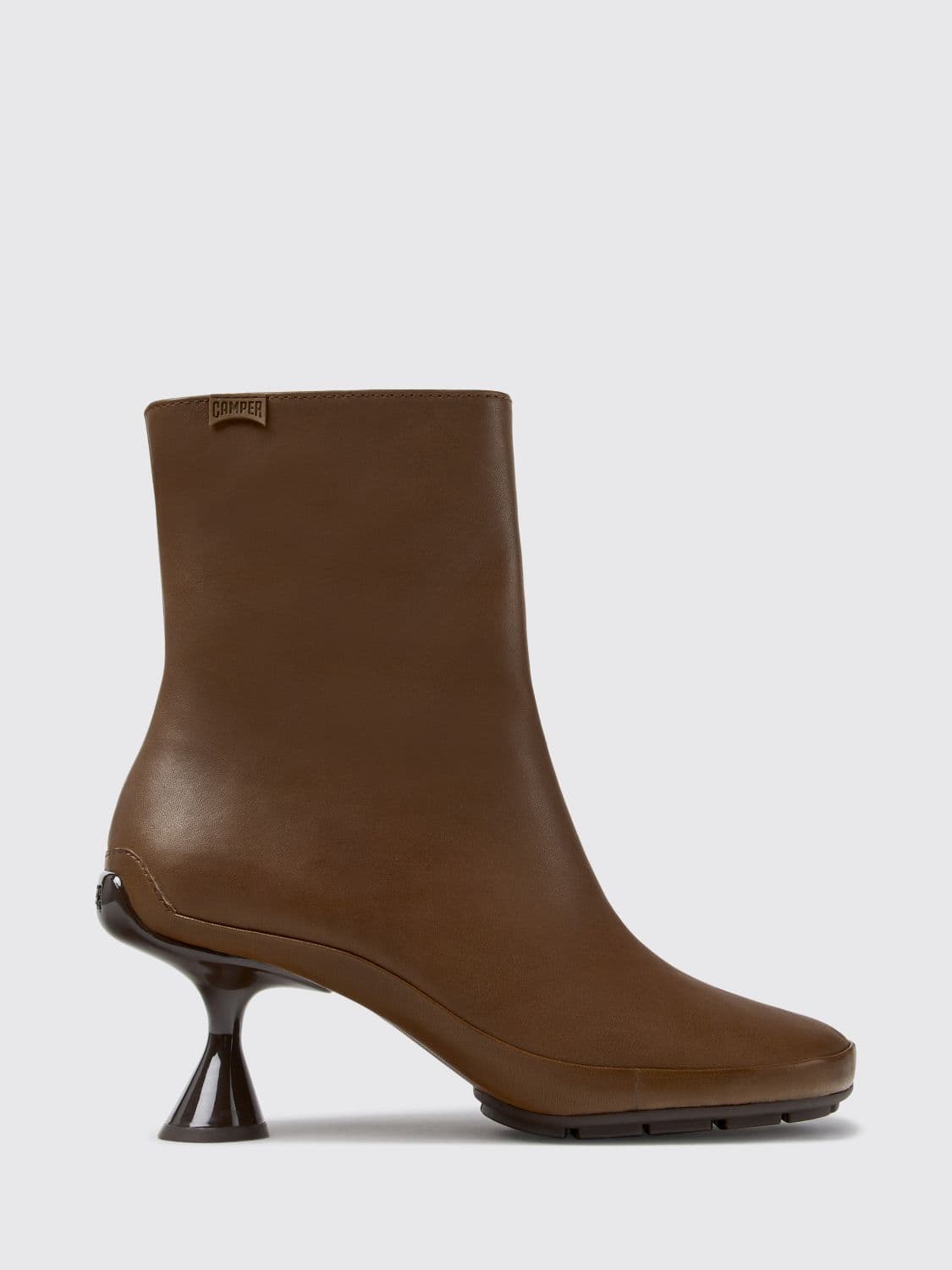 Camper Right Left Ankle Boots in Calfskin with a Spool Heel and Side Zip