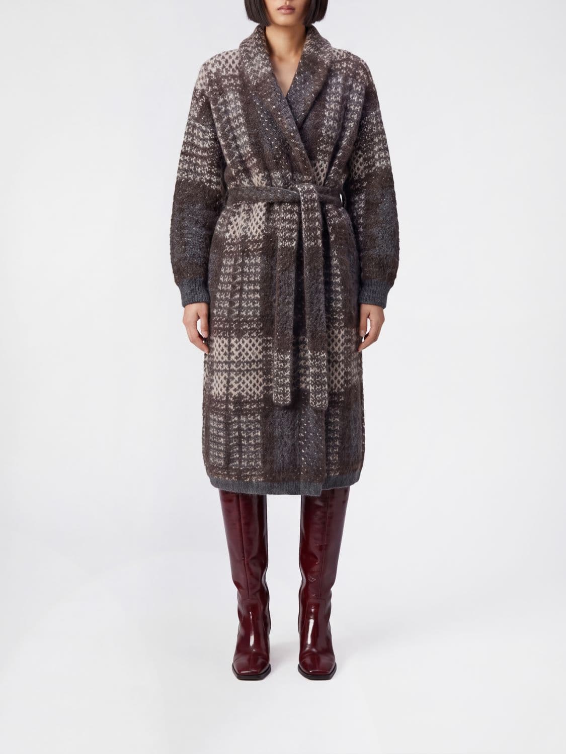 Brunello Cucinelli Check Mohair and Cashmere Robe Coat