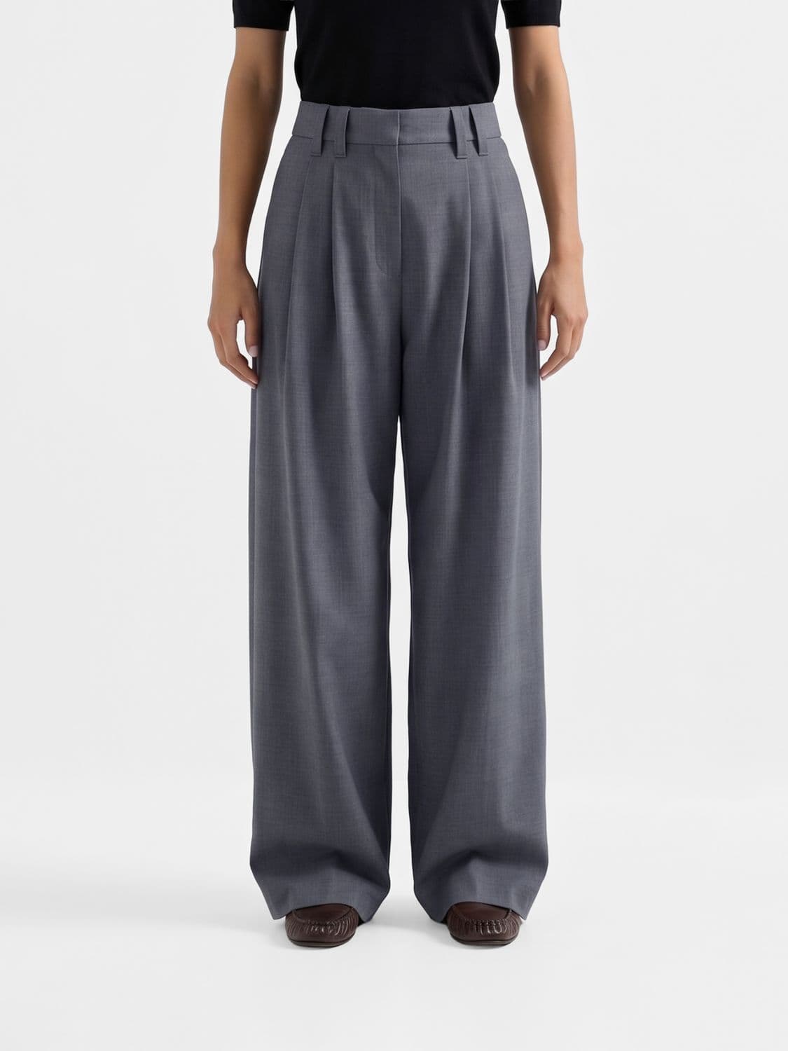 Brunello Cucinelli High-Waisted Pleated Wool-Blend Palazzo Trousers