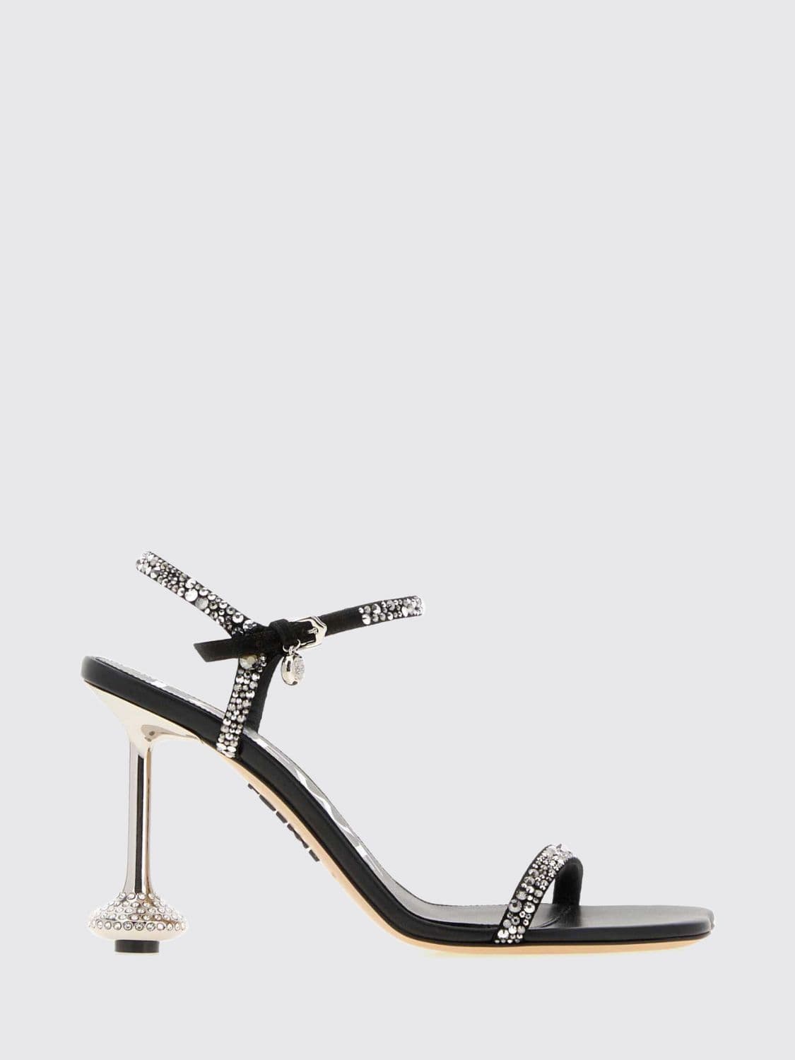 Loewe Toy Suede Sandals with Applied Crystals and Sculptural High Heel
