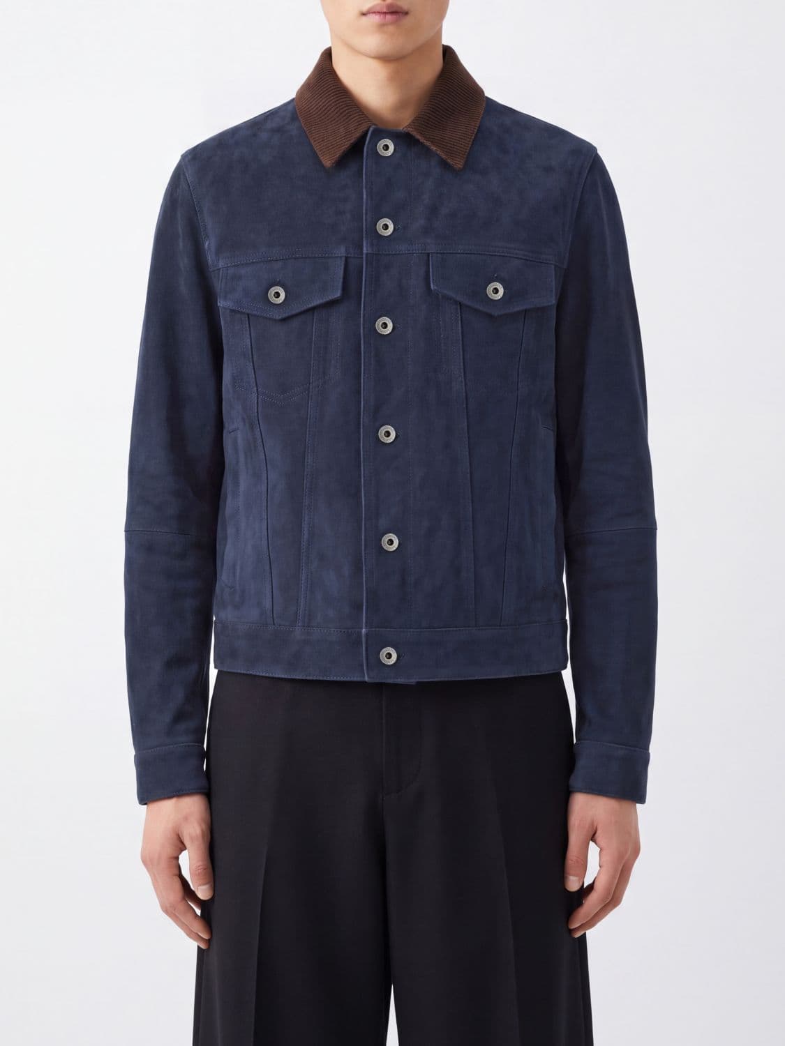 Loewe Suede Leather Overshirt with Corduroy Collar