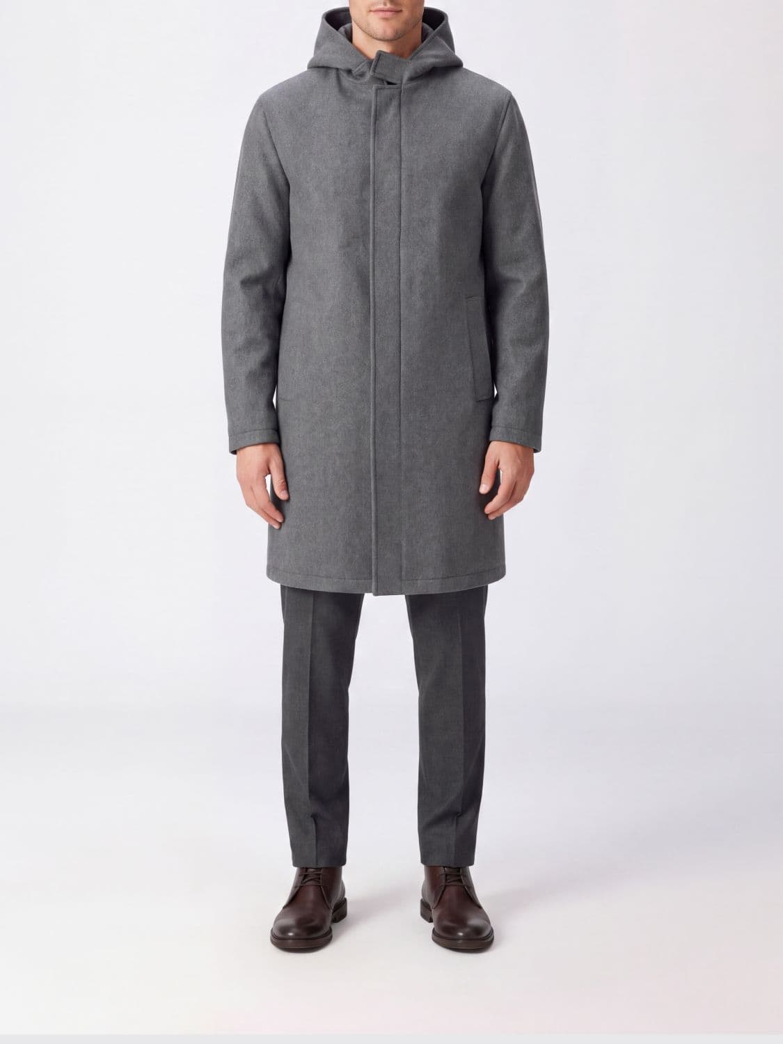 Lardini Single-Breasted Wool Coat with Hood and Concealed Fastening