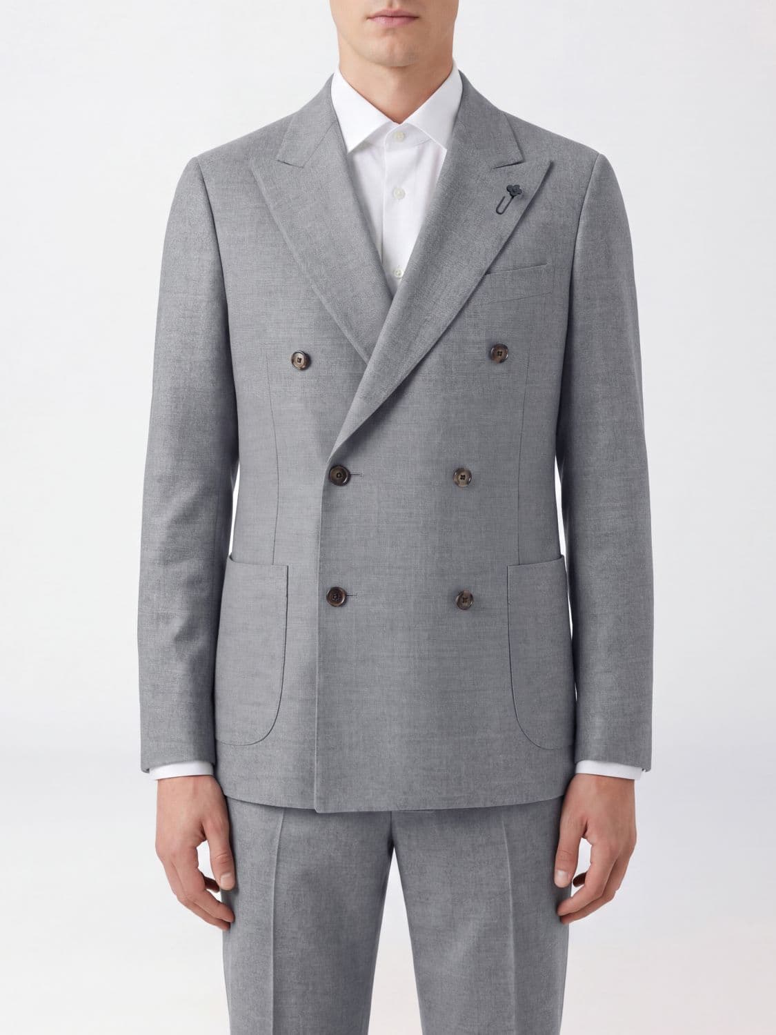Lardini Double-Breasted Merino Wool Blazer with Peak Lapels