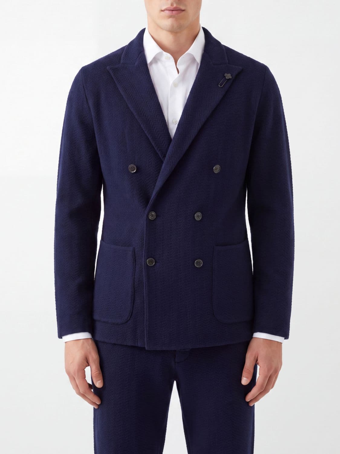 Lardini Double-Breasted Slim Fit Wool Blazer with Classic Lapels