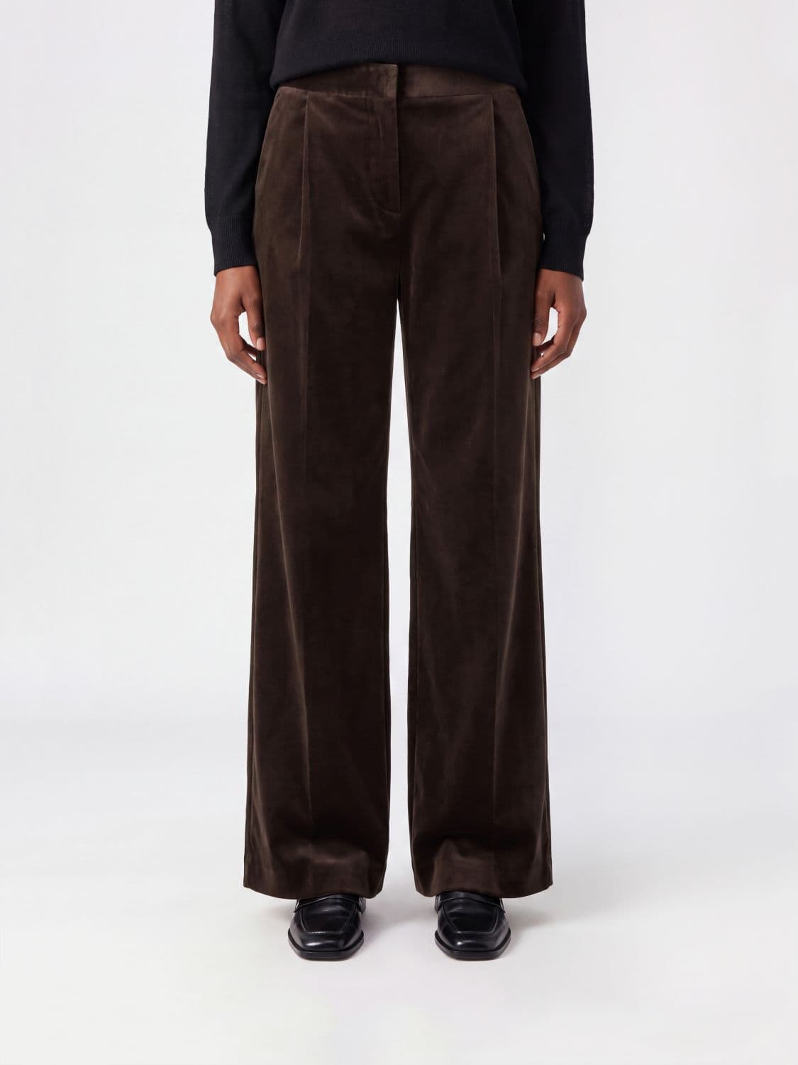 Lardini Wide-Leg Velvet Palazzo Trousers with High Waist and Pleats