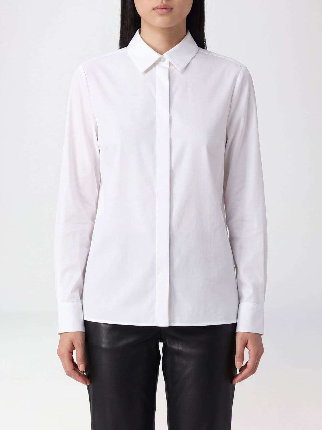 Lardini Slim Fit Cotton Shirt with French Collar and Concealed Placket