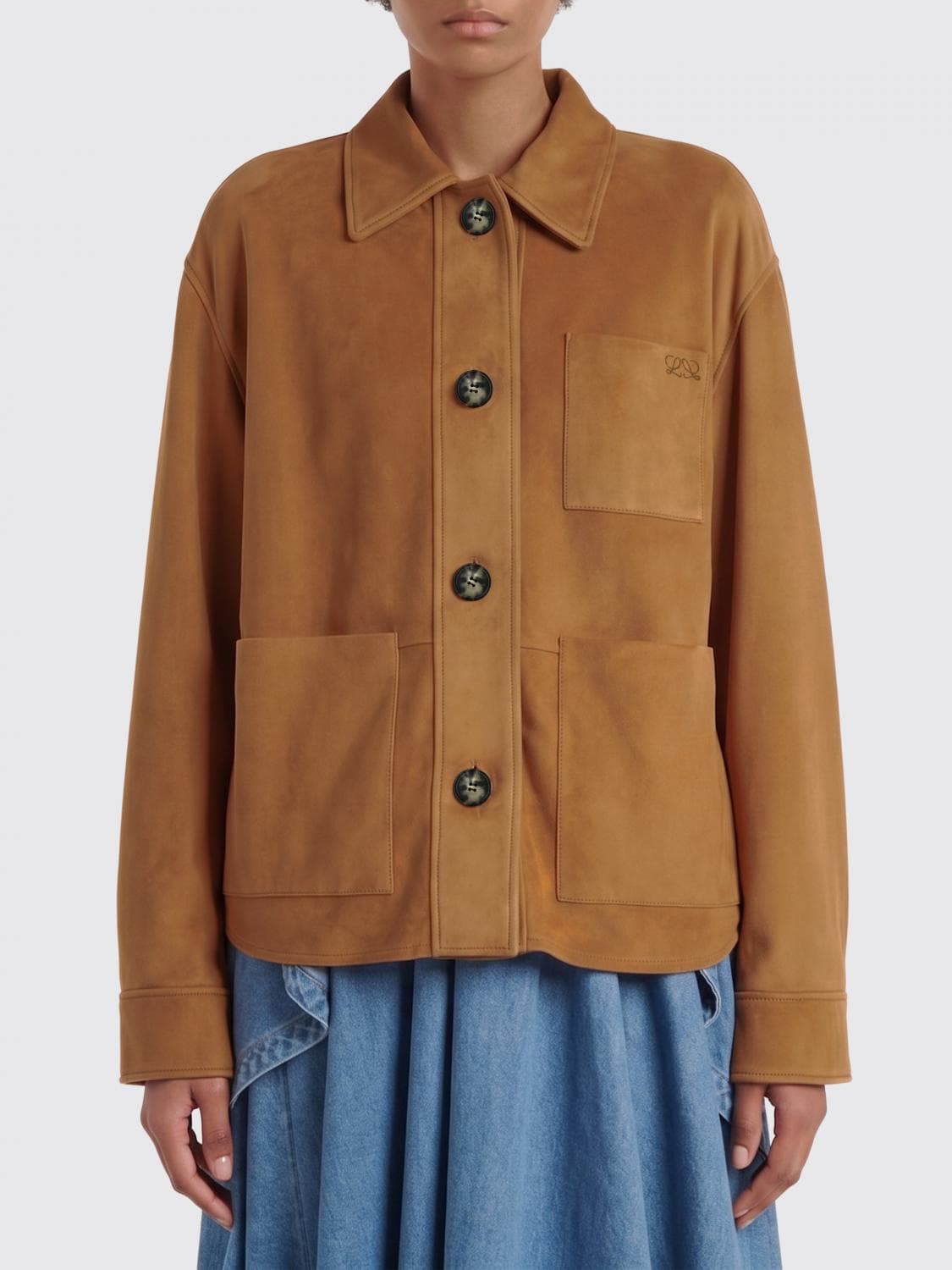 Loewe Suede Sheepskin Shirt Jacket with Patch Pockets