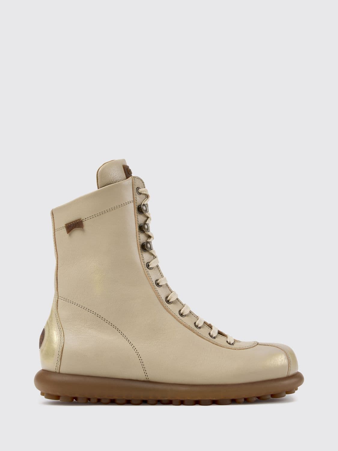 Camper Pelotas Smooth Leather Combat Boots with Lug Sole and Side Zip