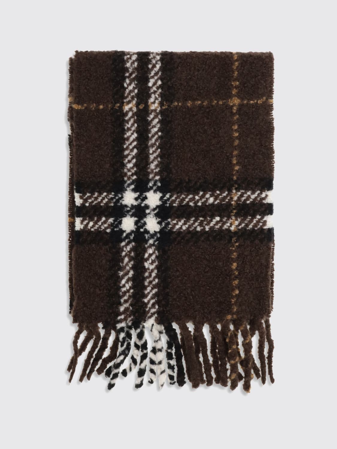 Burberry Fringed Check Scarf in Alpaca and Merino Wool Blend