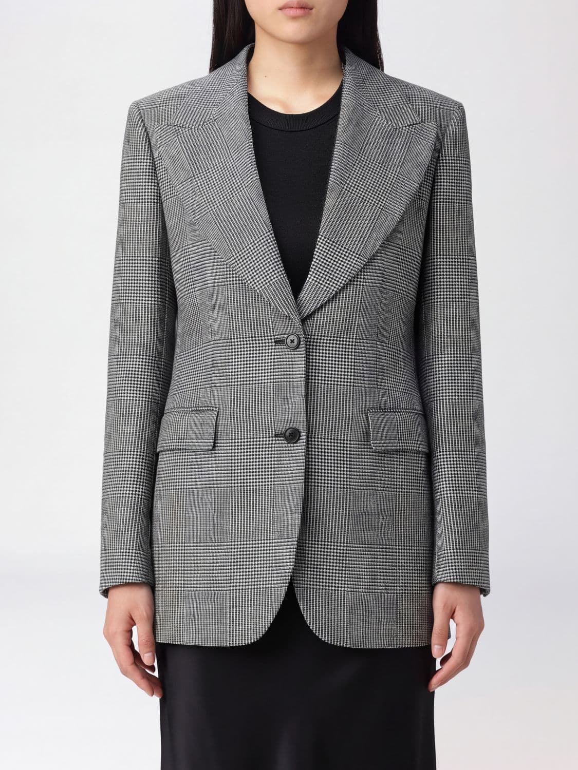 Dolce & Gabbana Cropped Houndstooth Wool Blazer with Peak Lapels