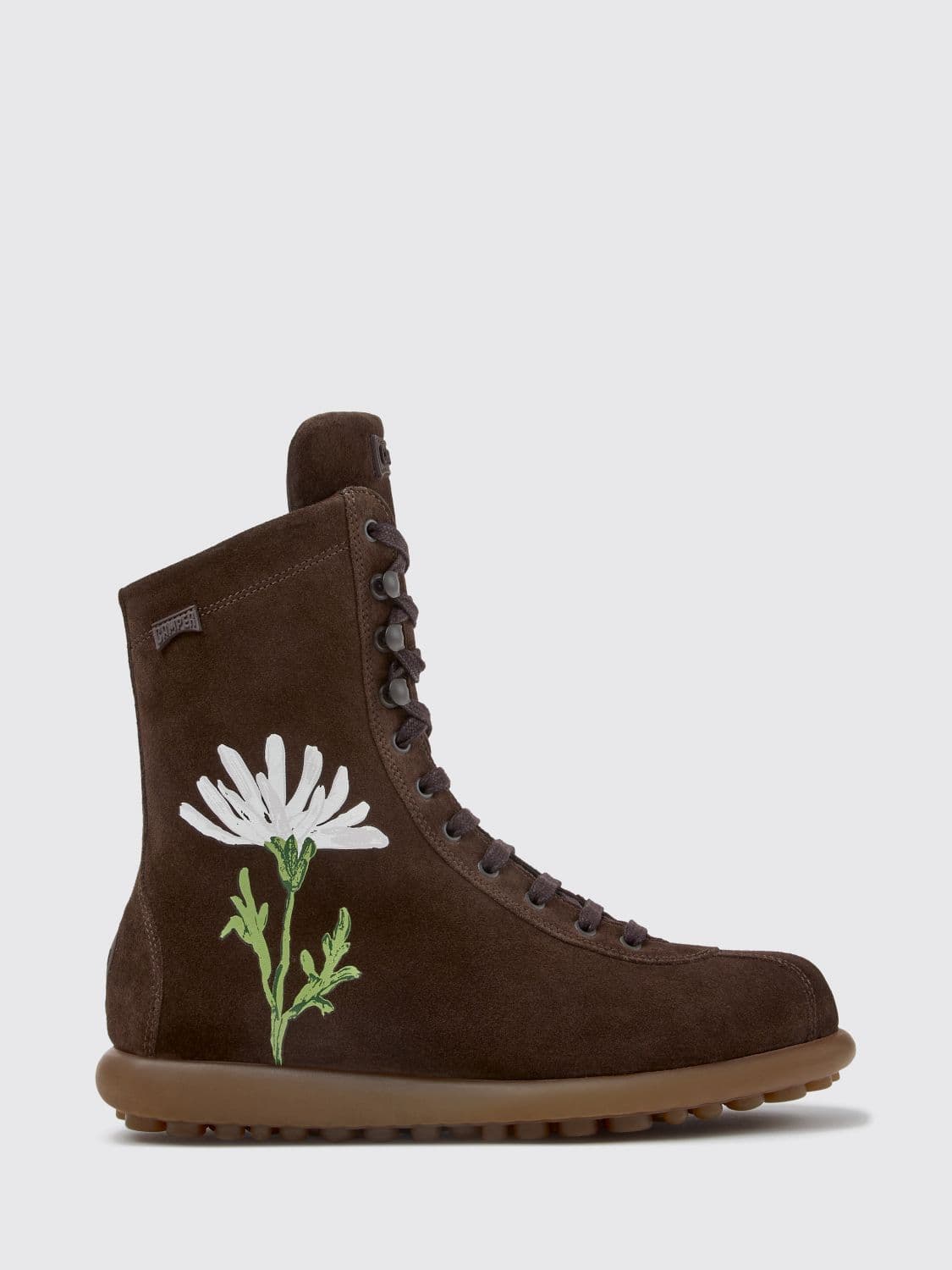 Camper Twins Floral Print Suede Combat Boots with Zip Closure