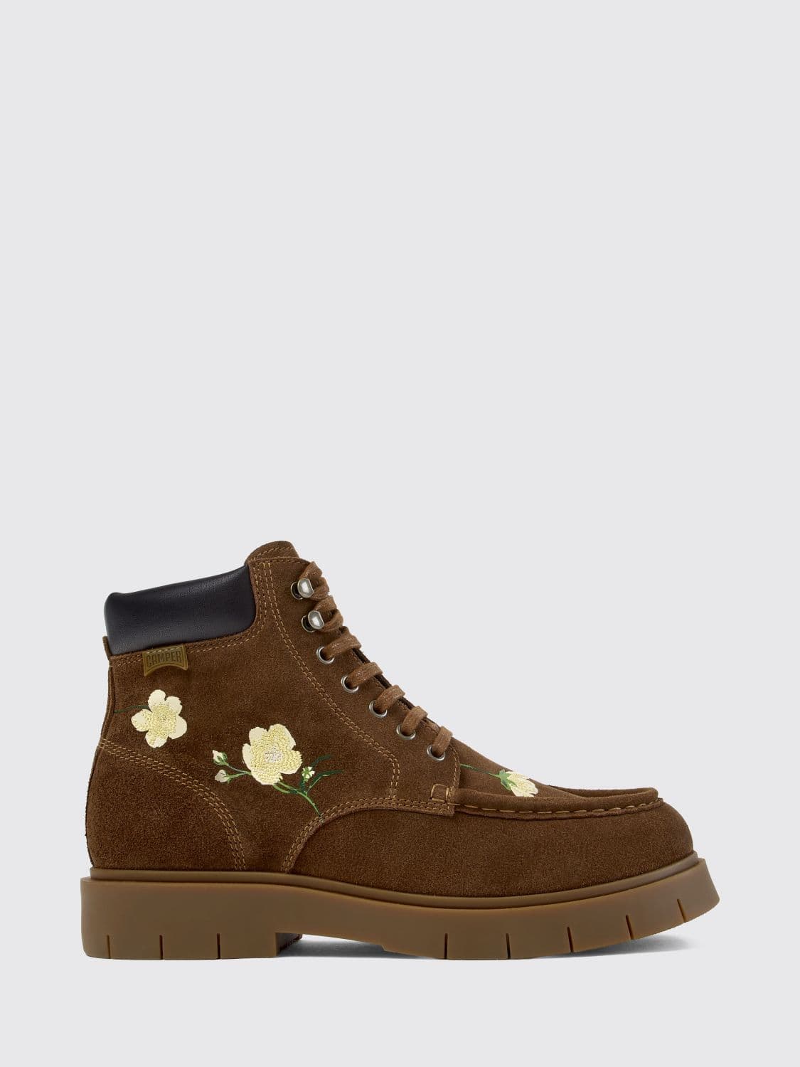 Camper Twins Floral Suede Combat Boots with Padded Ankle