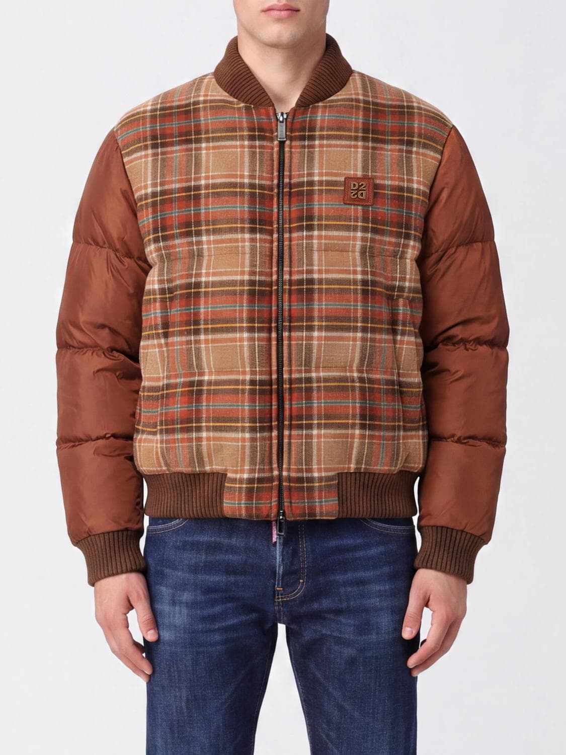 Dsquared2 Padded Check Wool-Blend Bomber Jacket with Ribbed Collar